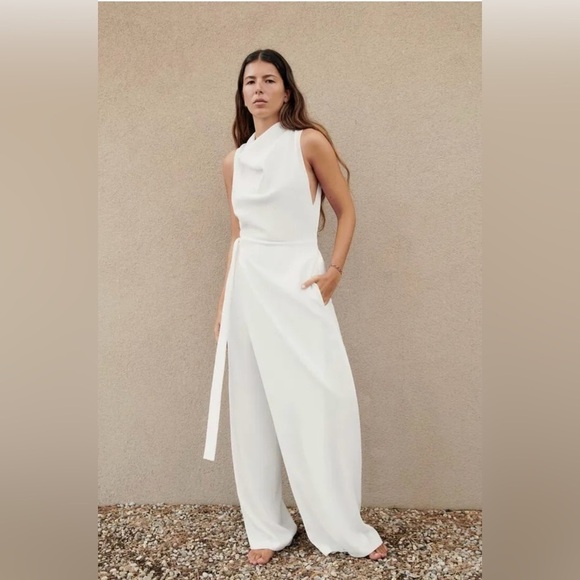 Zara Pants - NWOT  ZARA WOMAN'S FLOWING WRAP JUMPSUIT ECRU SIZE L